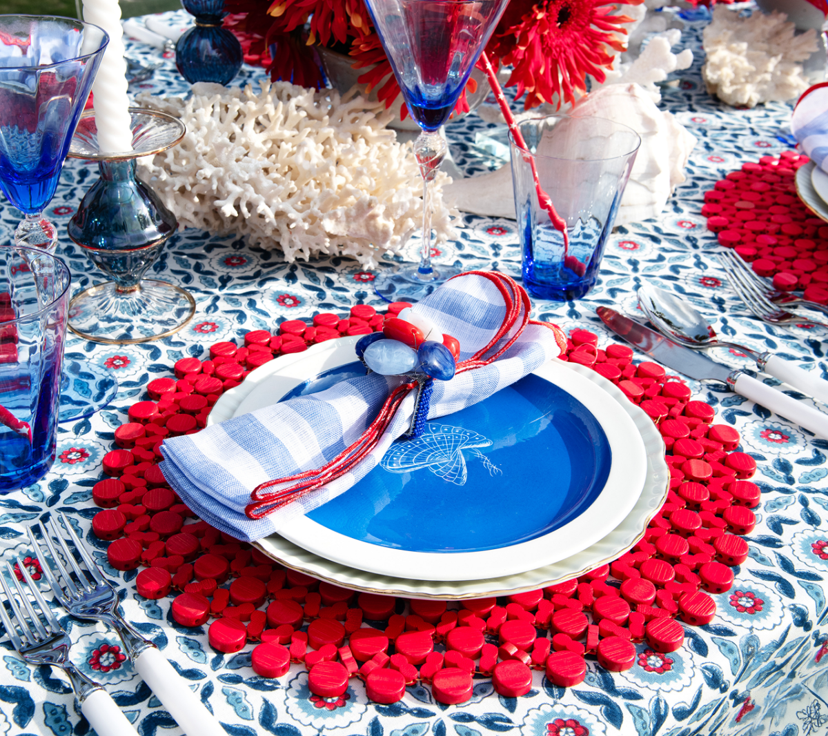 Sea Stone Napkin Ring in Red White & Blue Set of 4 by Kim Seybert - LIfestyle 6