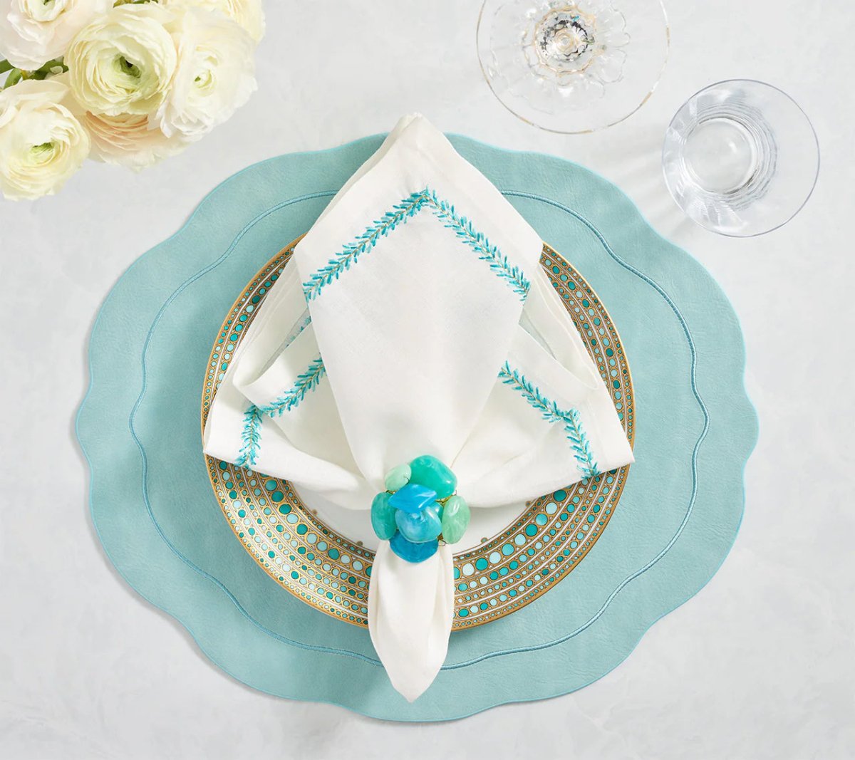 Sea Stone Napkin Ring in Seafoam Set of 4 by Kim Seybert - Lifestyle 2