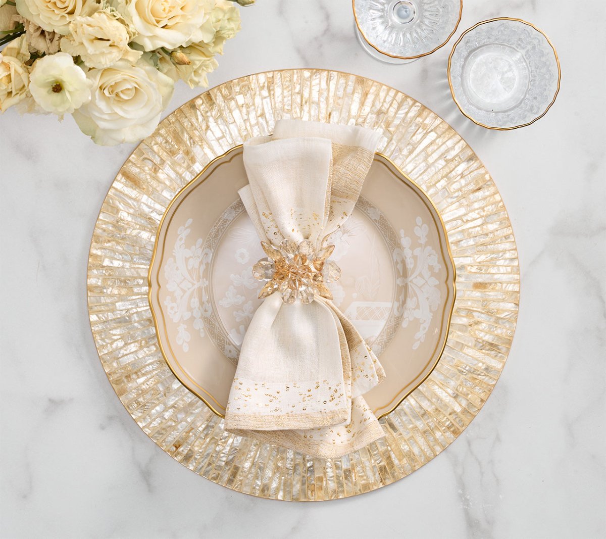 Spectra White & Gold Napkin Detail 5 | Kim Seybert at Fig Linens and Home