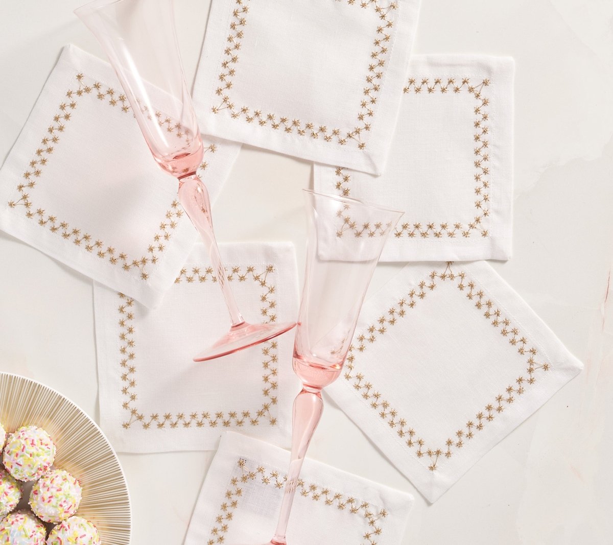 Starry Night Cocktail Napkin in White & Gold, Set of 6 in a Gift Box Kim Seybert at Fig Linens and Home - 35