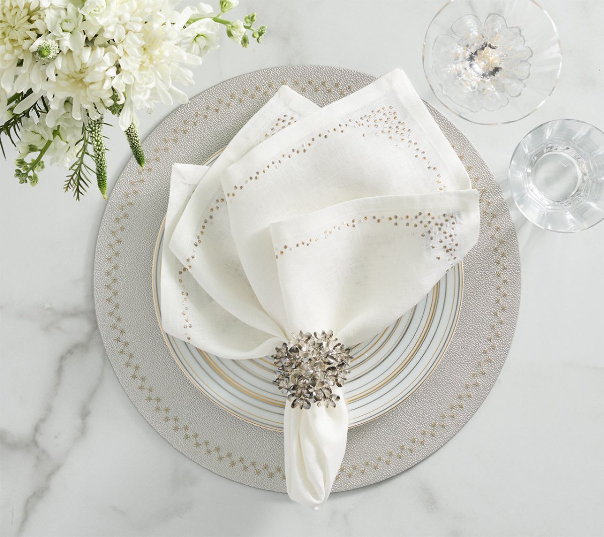 Starry Night Placemat in Silver, Set of 4 Kim Seybert at Fig Linens and Home - 3