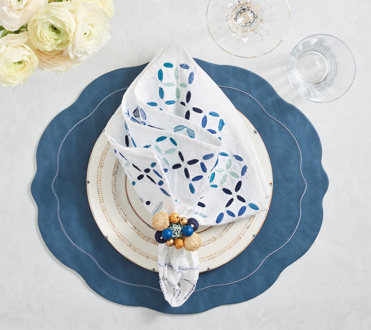 Tailored Placemat in Blue by Kim Seybert - Lifestyle at Fig Linens and Home 3