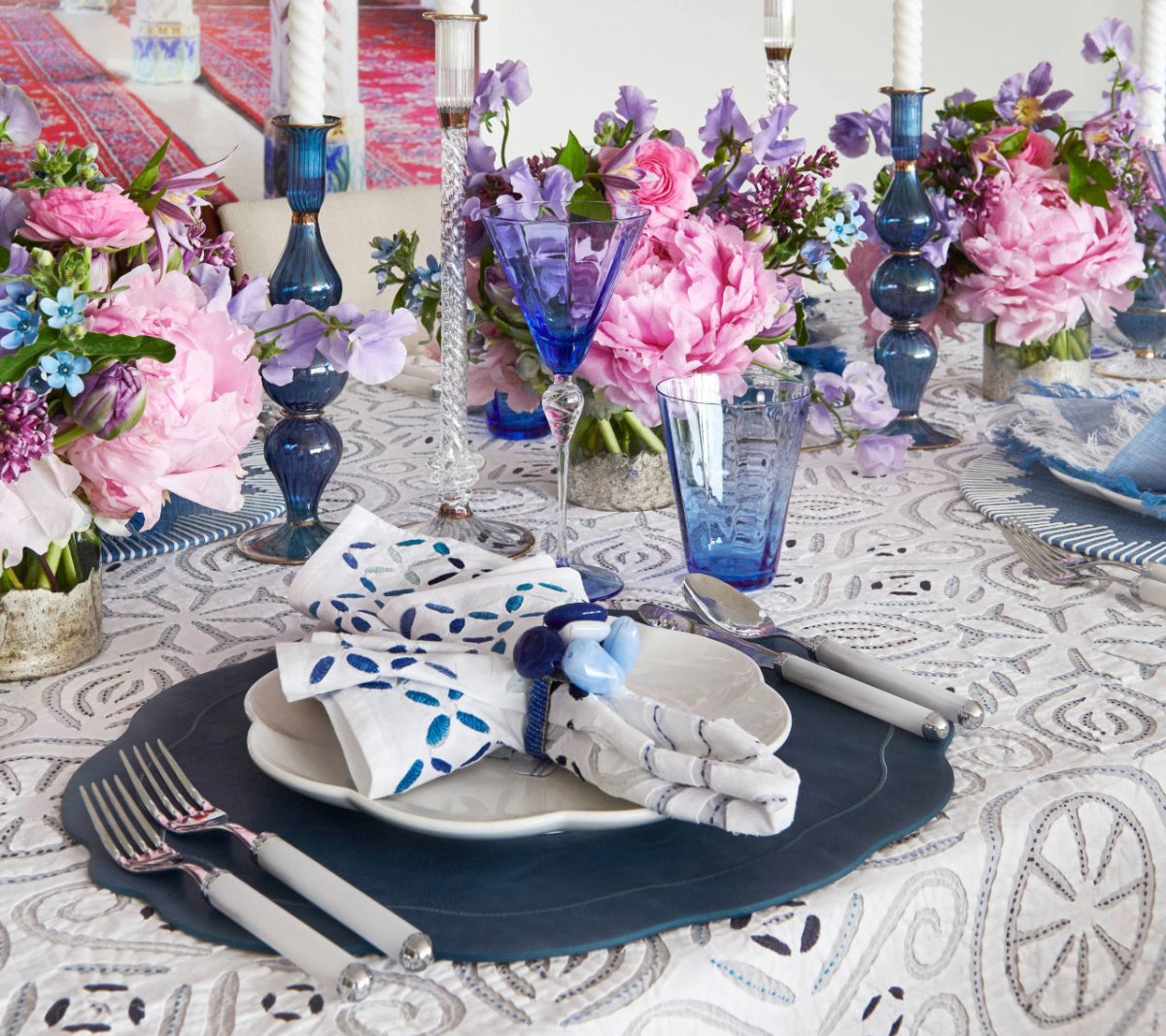 Tailored Placemat in Blue by Kim Seybert - Lifestyle at Fig Linens and Home 4