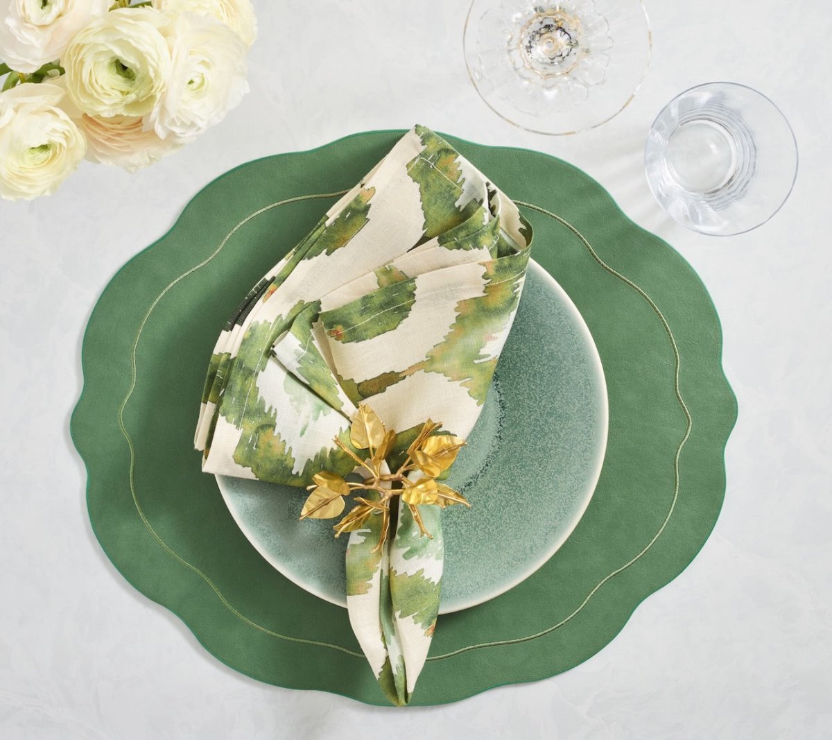 Tailored Placemat in Green by Kim Seybert - Lifestyle at Fig Linens and Home 1