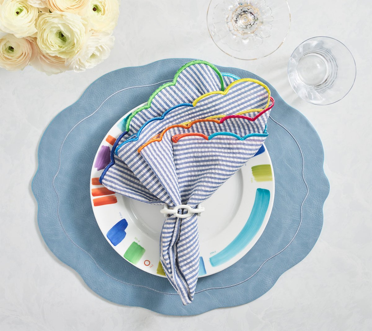 Tailored Placemat in Periwinkle by Kim Seybert at Fig Linens and Home - Lifestyle 2