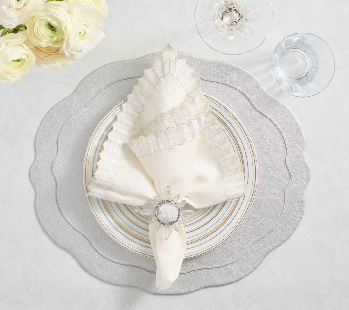 Tailored Placemat in Silver by Kim Seybert at Fig Linens and Home - Lifestyle 1