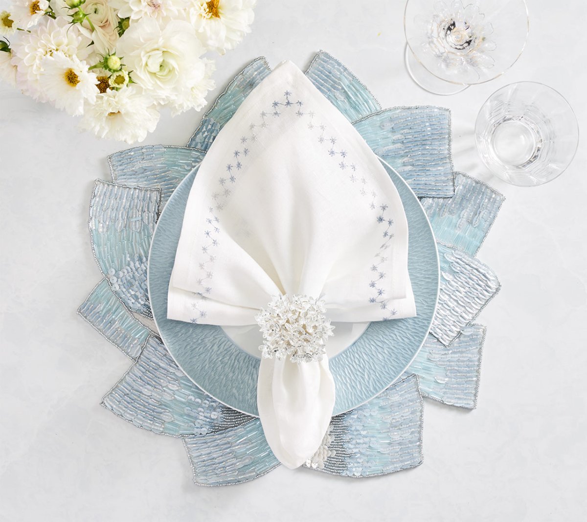 Tidal Placemat in Glacier Blue, Set of 2 by Kim Seybert 17" L x 17" W x 0.3" H - Set of 2 Placemats GLACIER BLUE at FIG LINENS AND HOME 3