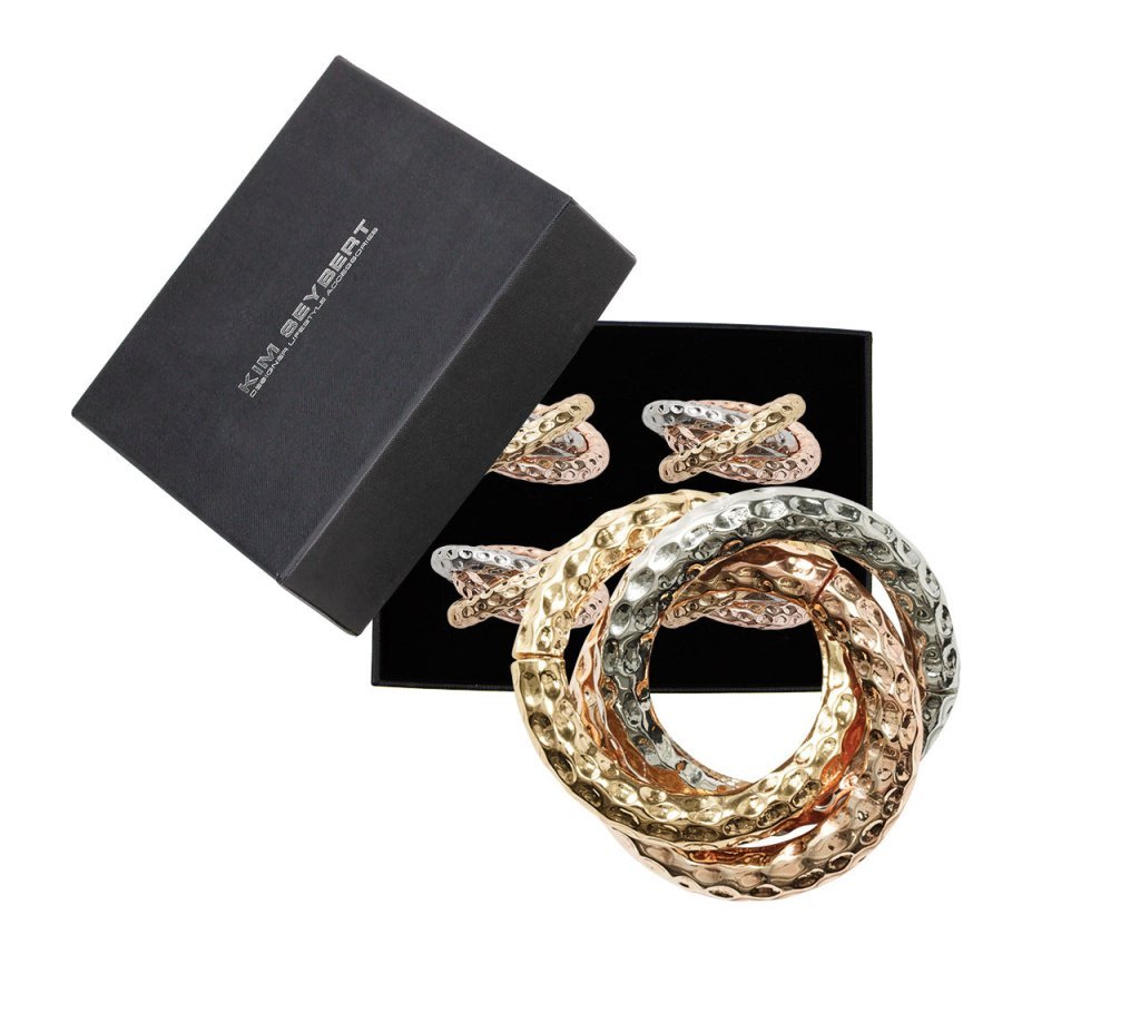 Trinity Napkin Ring in Multi Set of 4 in a Gift Box by Kim Seybert shown in Gift Box
