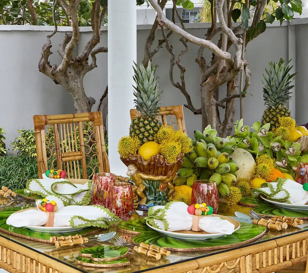 Kim Seybert Tropicana Green Placemats Set of 4 - Lifestyle Image 4 on Table at Fig Linens and Home