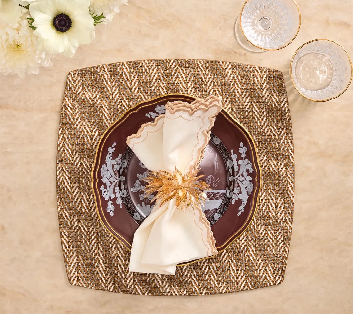 Twill Brown/White Placemat Detail 2 | Kim Seybert at Fig Linens and Home