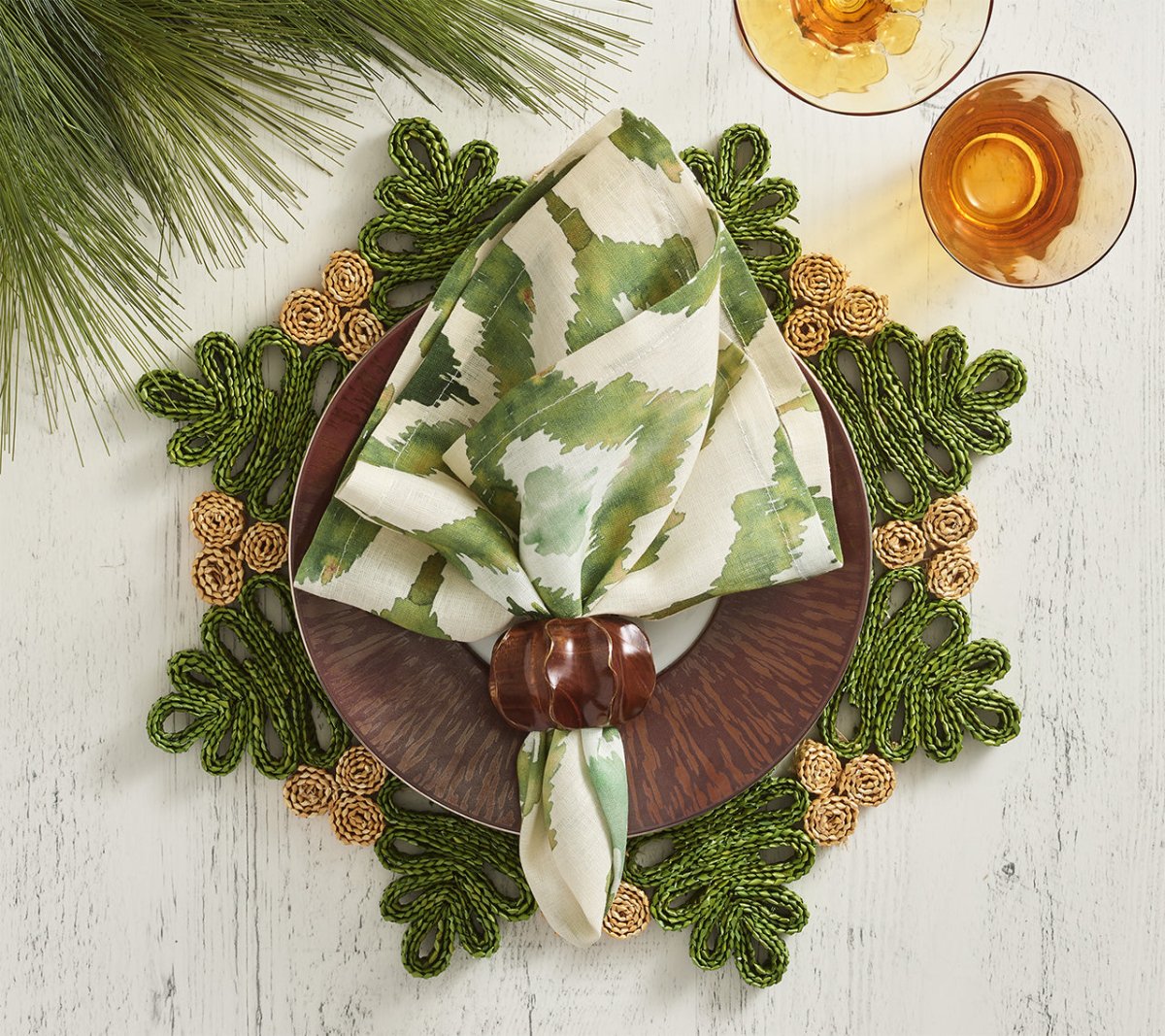 Verve Placemat in Green & Natural, Set of 4 Kim Seybert at Fig Linens and Home 3