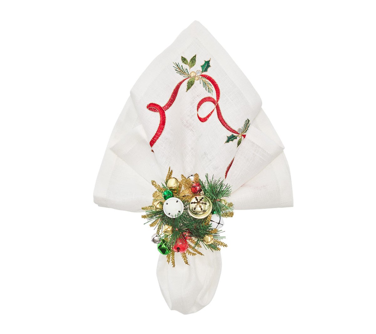 Xmas Ribbon Christmas Napkins White, Red & Green | Kim Seybert at Fig Linens and Home 4