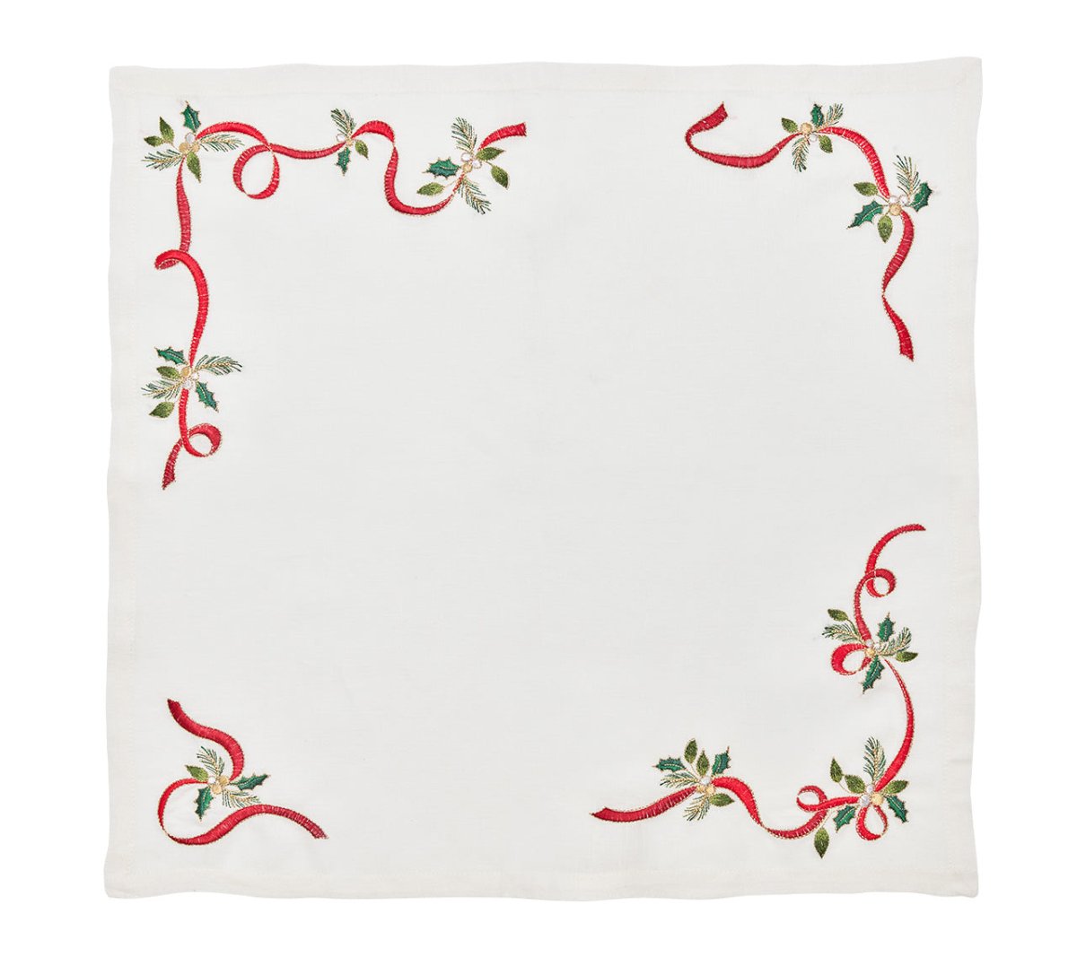 Xmas Ribbon Christmas Napkins White, Red & Green | Kim Seybert at Fig Linens and Home 3