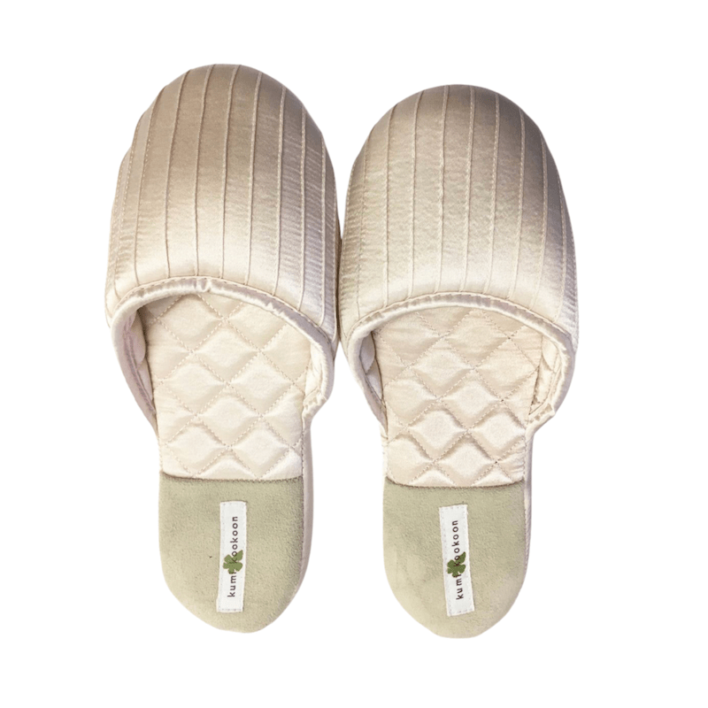 Kumi Kookoon French Pleat Silk Slippers Small Ivory at FIG LINENS AND HOME 2