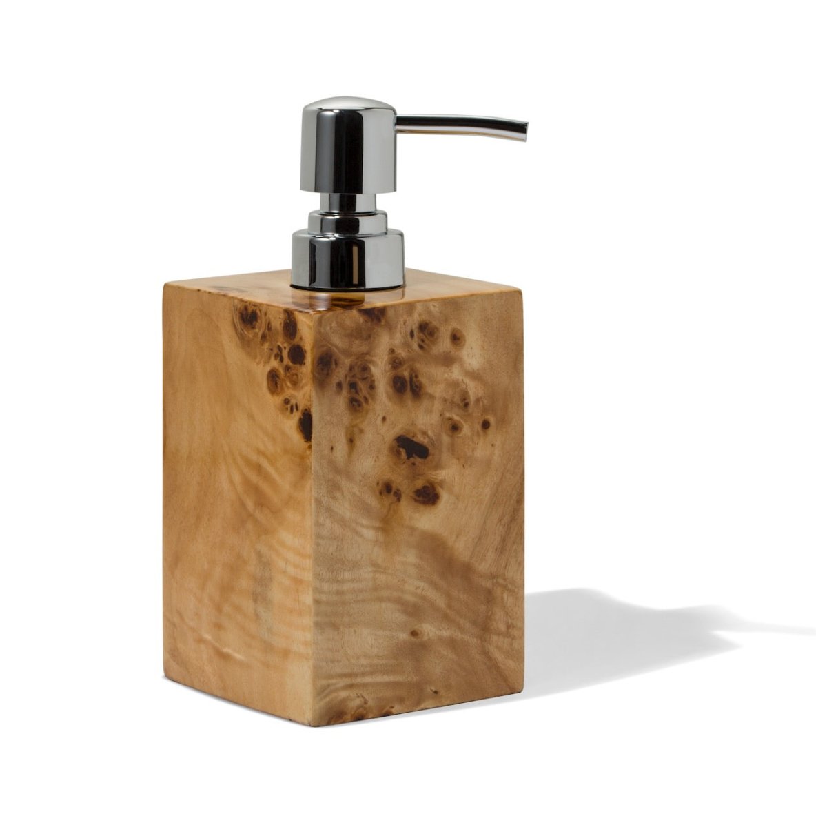 Burl Veneer Soap Dispenser 2.8" x 2.8" x 7.5" Burl Veneer at FIG LINENS AND HOME 1
