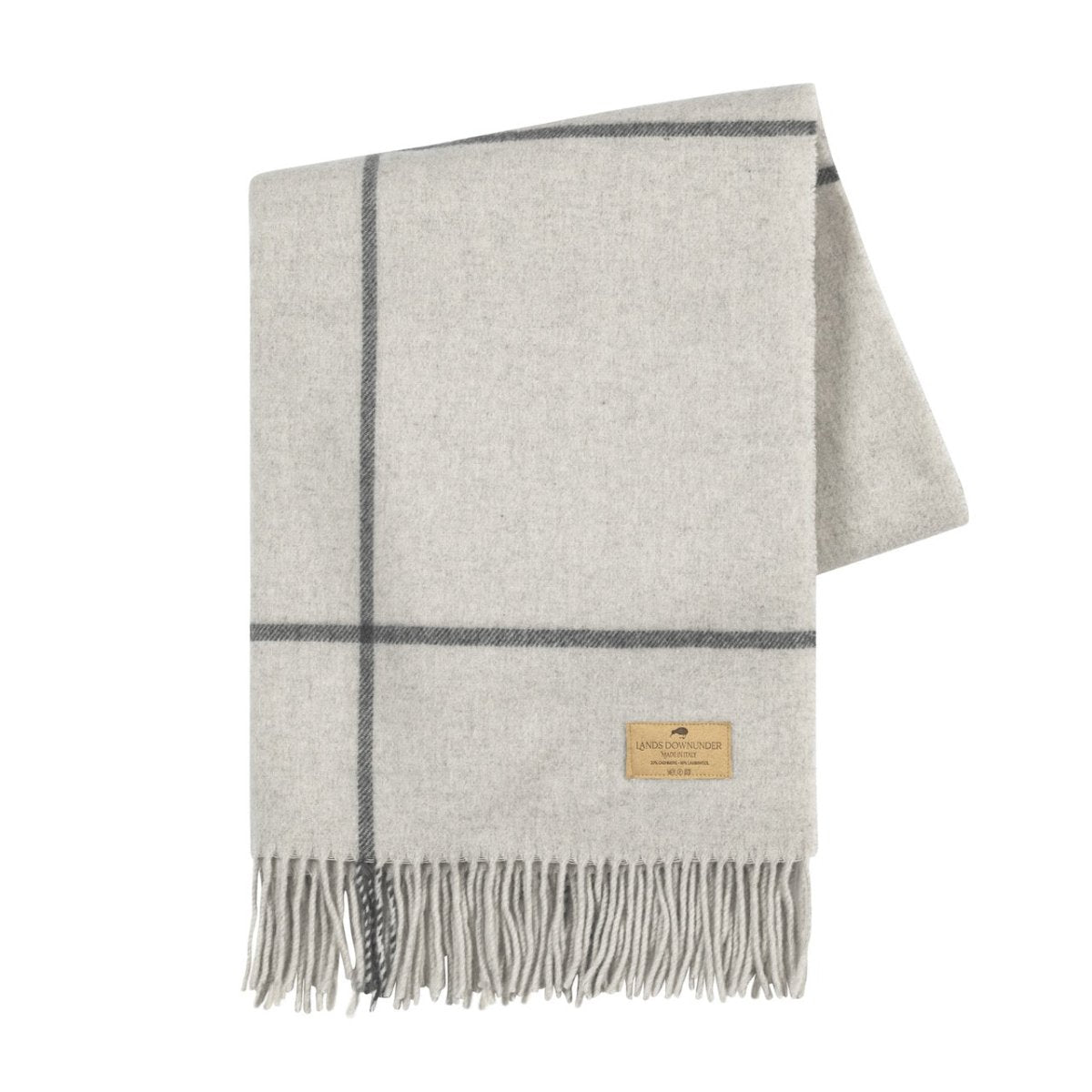Windowpane Cashmere Light Grey Throw by Lands Downunder at Fig Linens and Home - Folded