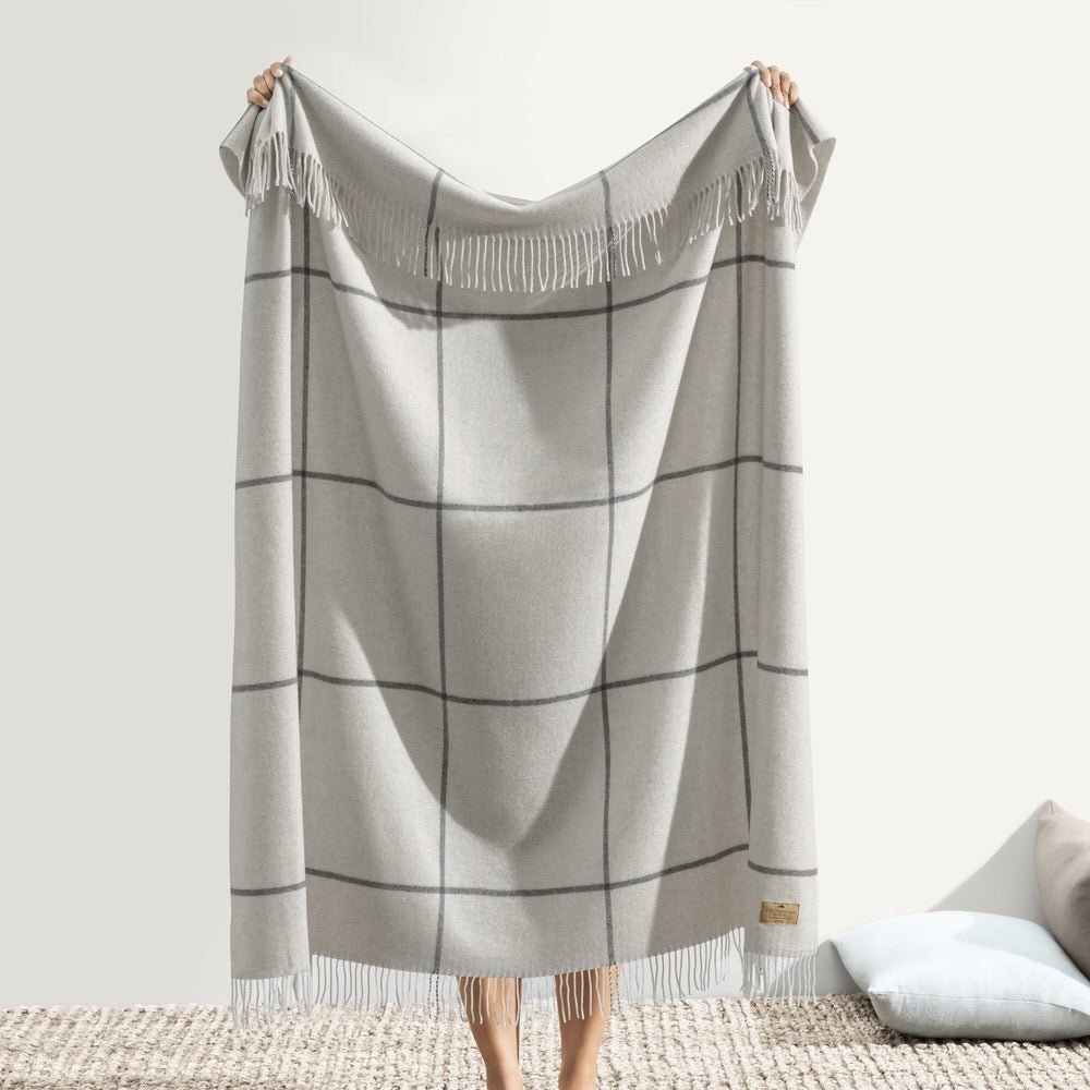 Windowpane Cashmere Light Grey Throw by Lands Downunder at Fig Linens and Home - Full View