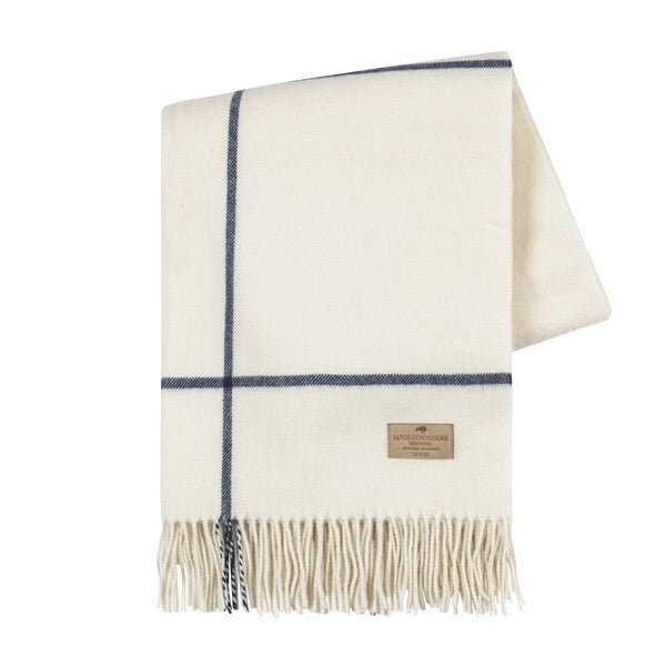 Windowpane Cashmere Throw Ecru & Navy by Lands Downunder - Folded View at Fig Linens and Home