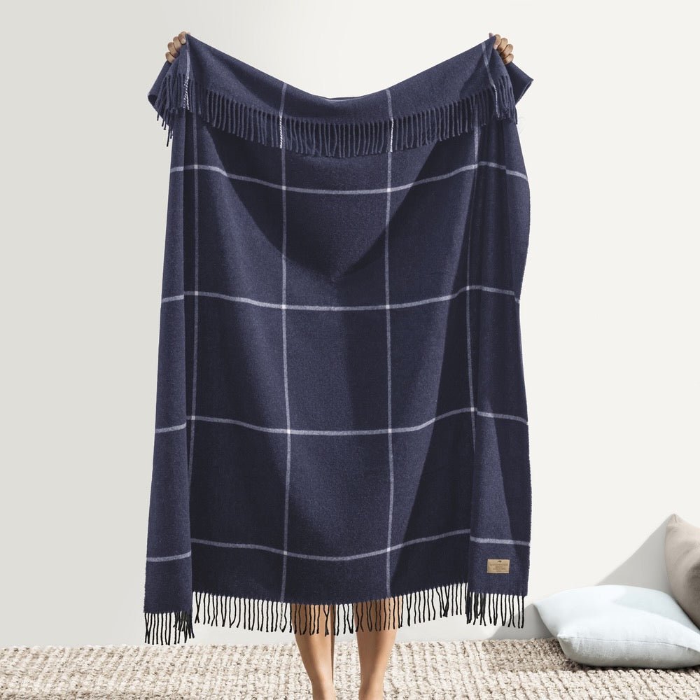 Windowpane Cashmere Throw Navy by Lands Downunder at Fig Linens and Home - Full View