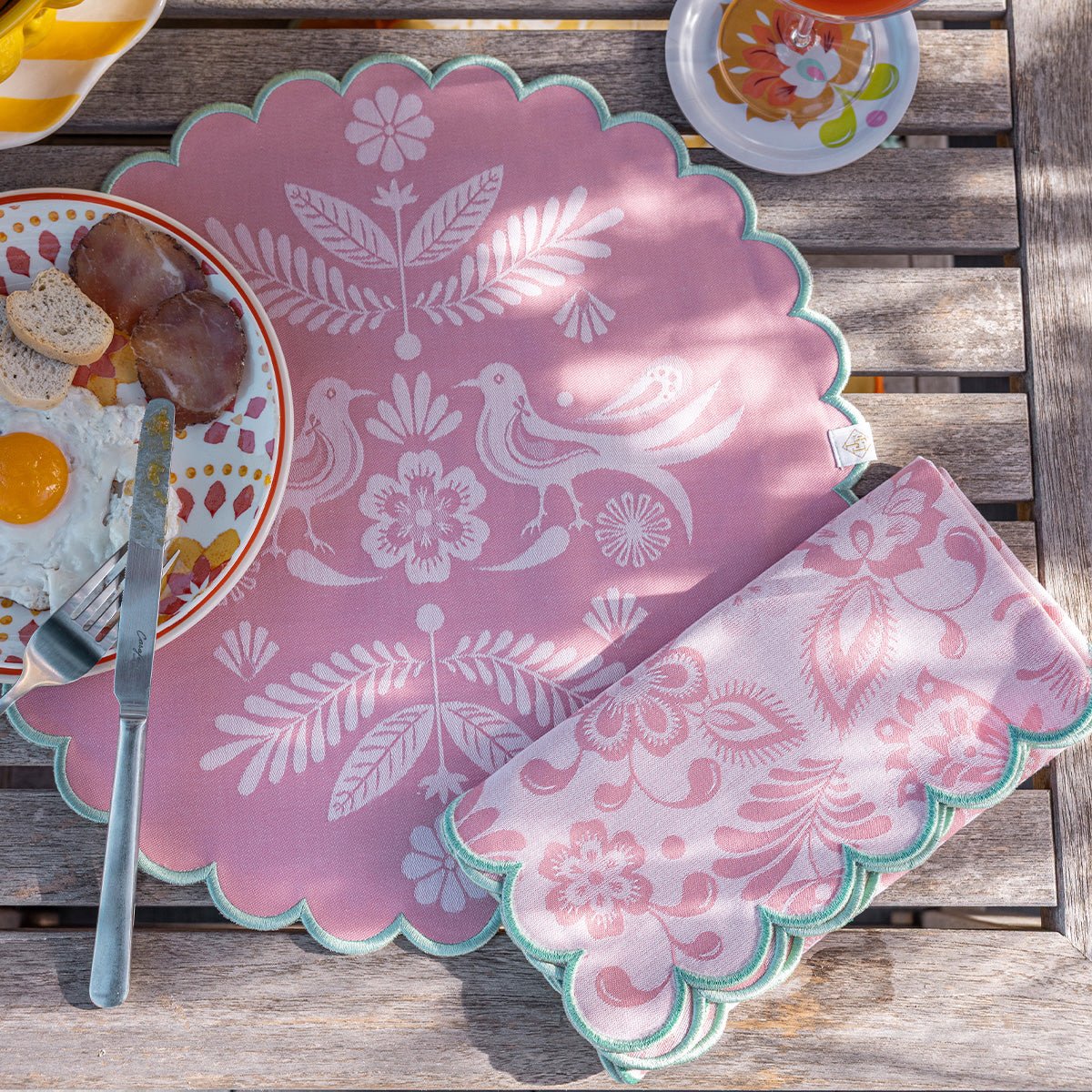 Alegria Round Coated Placemat in Sorbet Pink by Le Jacquard Francais 15" x 15" - Set of 4 Placemats PINK at FIG LINENS AND HOME 2