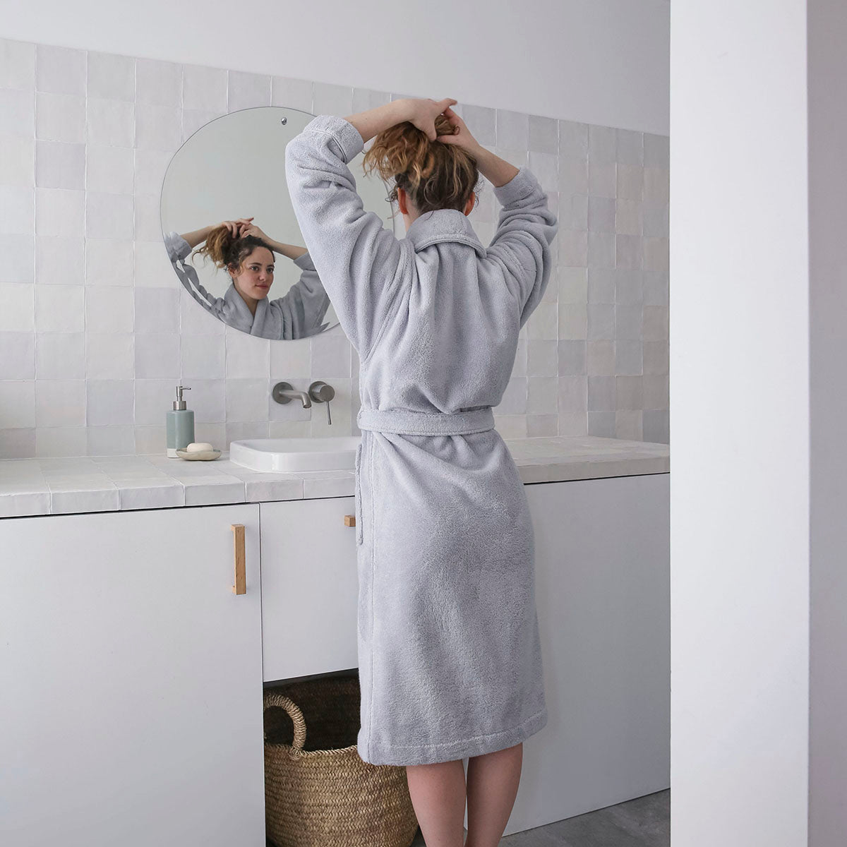 Caresse Cloud Grey Robe by Le Jacquard Francais at Fig Linens and Home - Lifestyle 3
