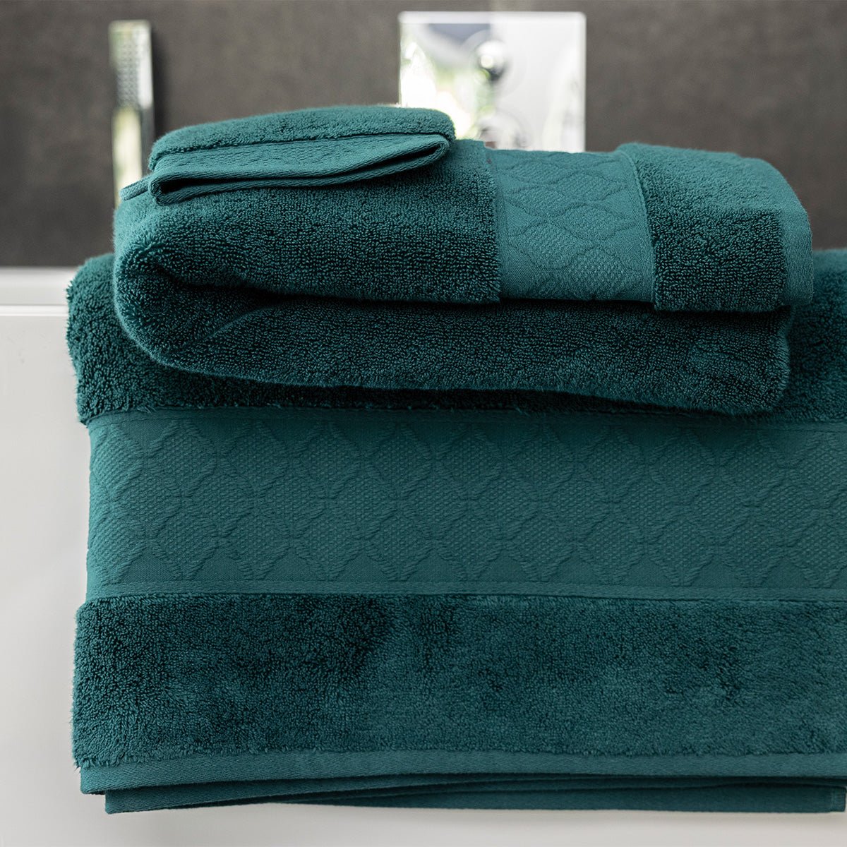 Caresse Dark Green Bath Collection by Le Jacquard Francais Bath Sheet 35" X 59" Dark Green at FIG LINENS AND HOME 3