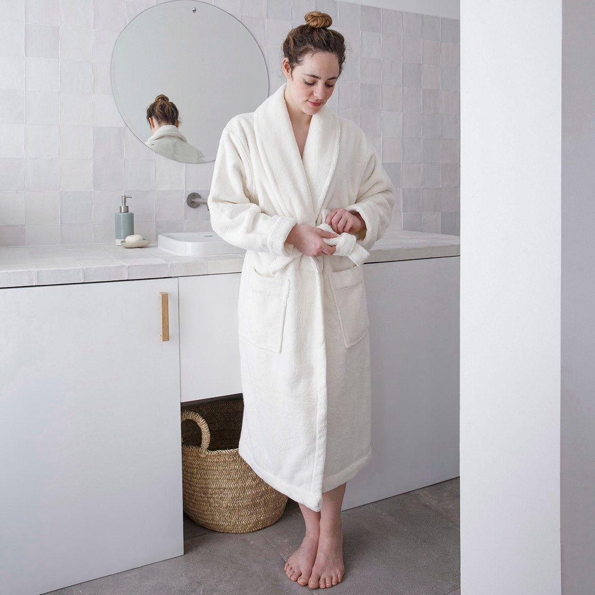 Caresse Ivory Robe by Le Jacquard Francais at Fig Linens and Home - Lifestyle 3