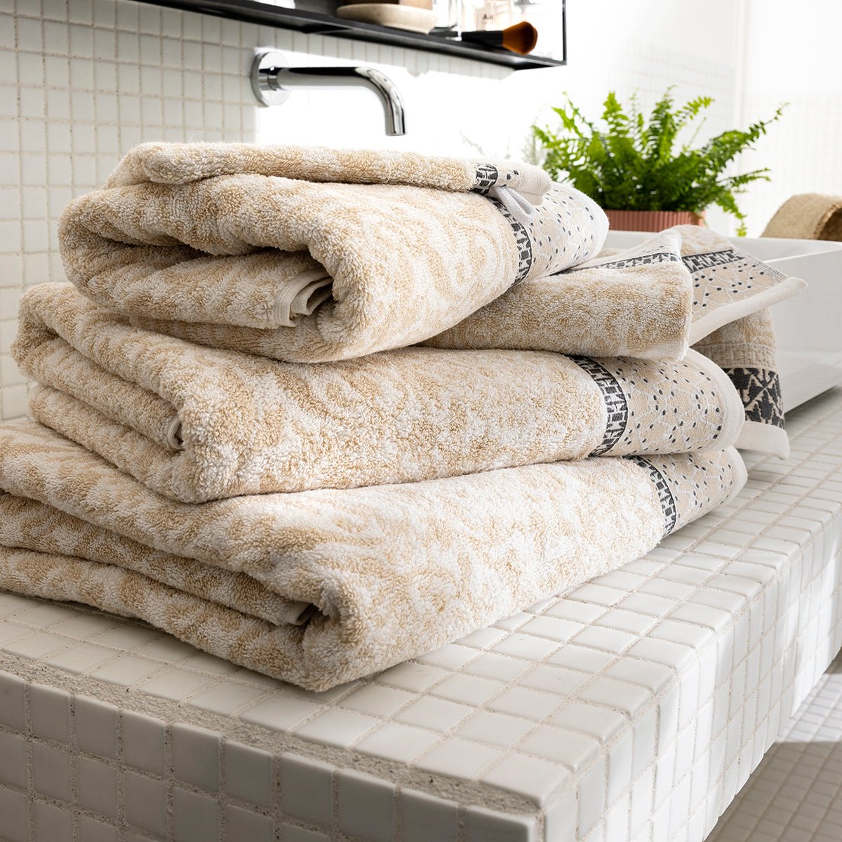 Charme Crème Bath Towels and Tub Mats by Le Jacquard Francais at Fig Linens and Home - View 2