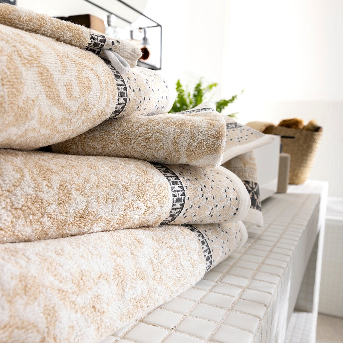 Charme Crème Bath Towels and Tub Mats by Le Jacquard Francais at Fig Linens and Home - View 3