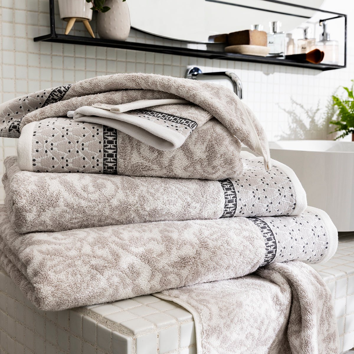 Charme Grey Bath Towels, Tub Mats, Wash Cloths by Le Jacquard Francais at Fig Linens and Home 5