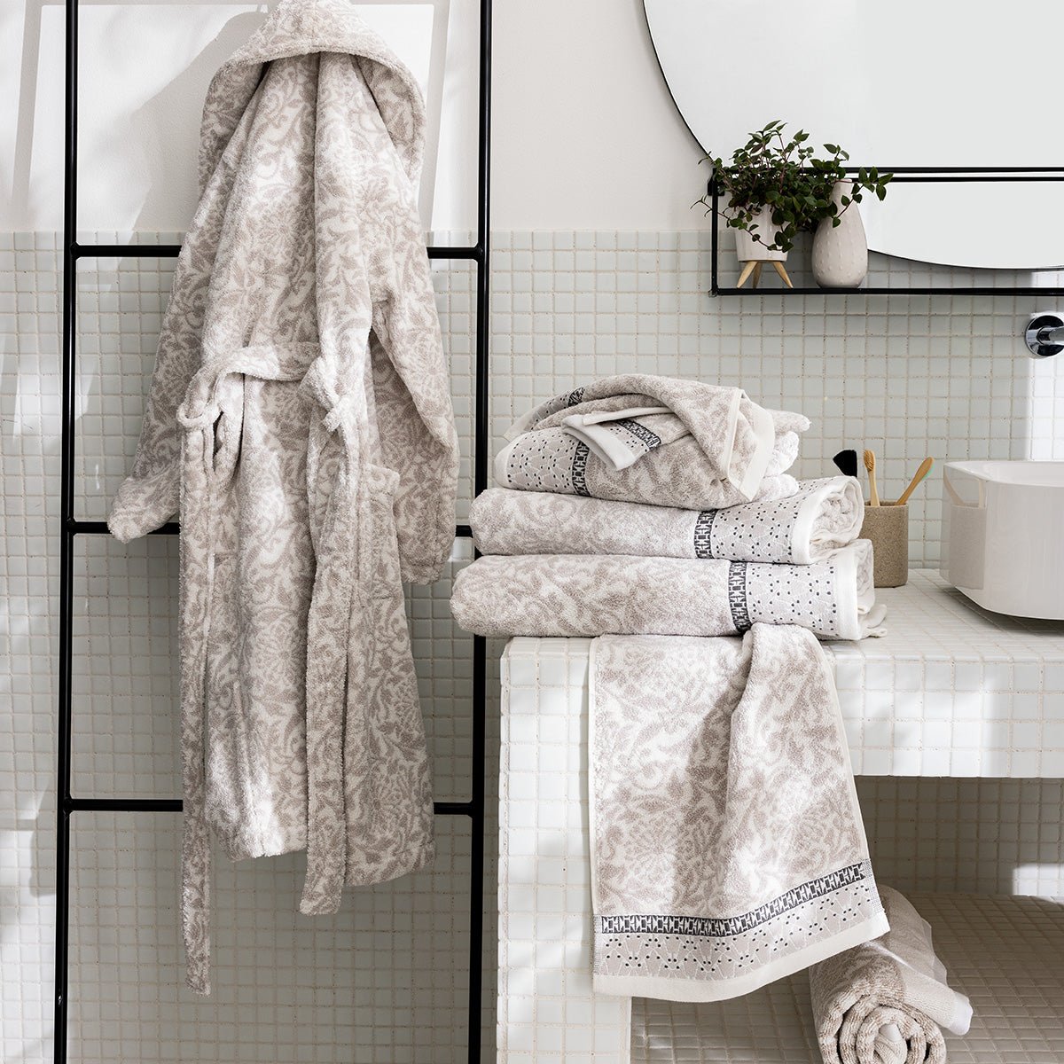 Charme Grey Bath Towels, Tub Mats, Wash Cloths by Le Jacquard Francais at Fig Linens and Home 2