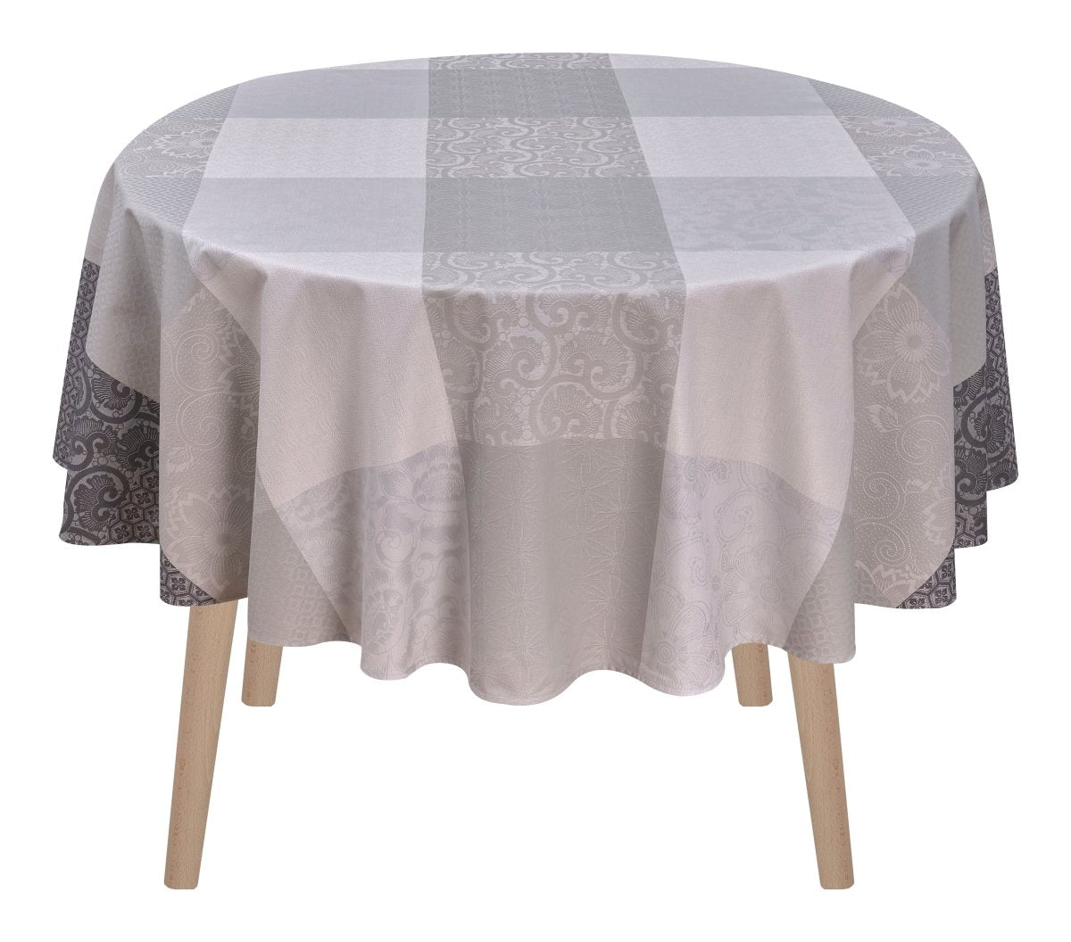 Fleurs de Kyoto Coated Table Linens in Mist - Round Tablecloth at Fig Linens and Home