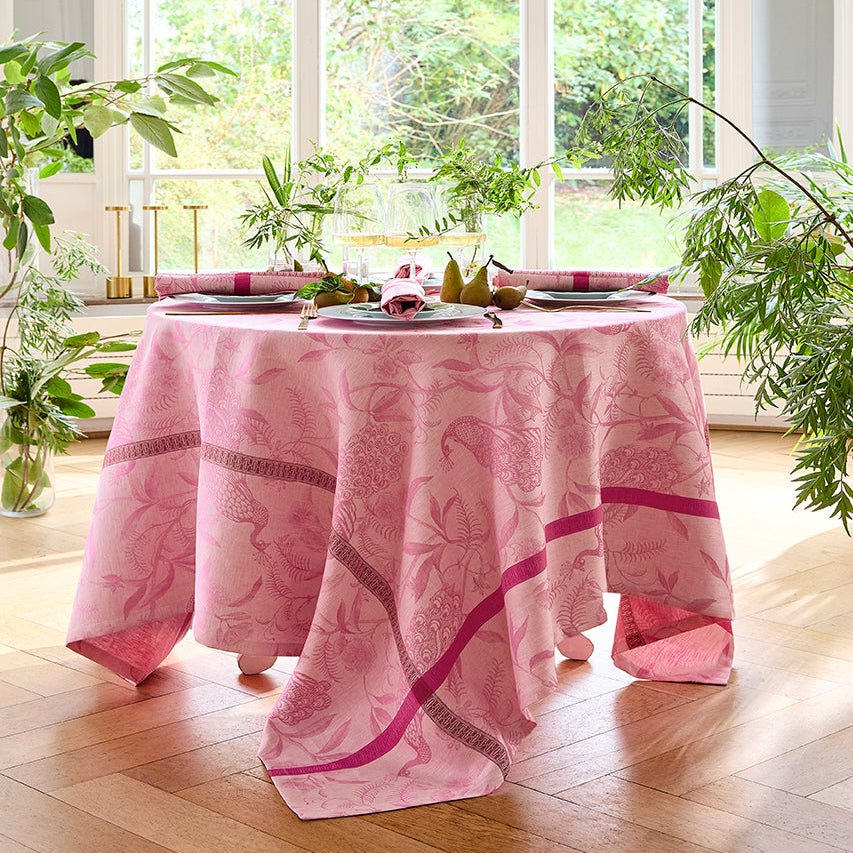 L'Orangerie Pink Tablecloth by Le Jacquard Français at Fig Linens and Home - View 1