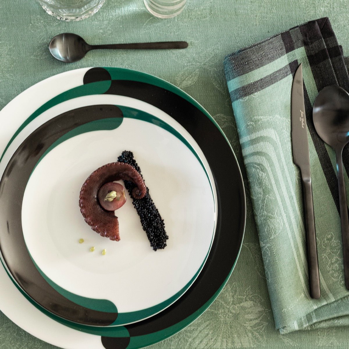 Romance Green Napkin By Le Jacquard Francais | Cloth Napkins at Fig Linens and Home 1