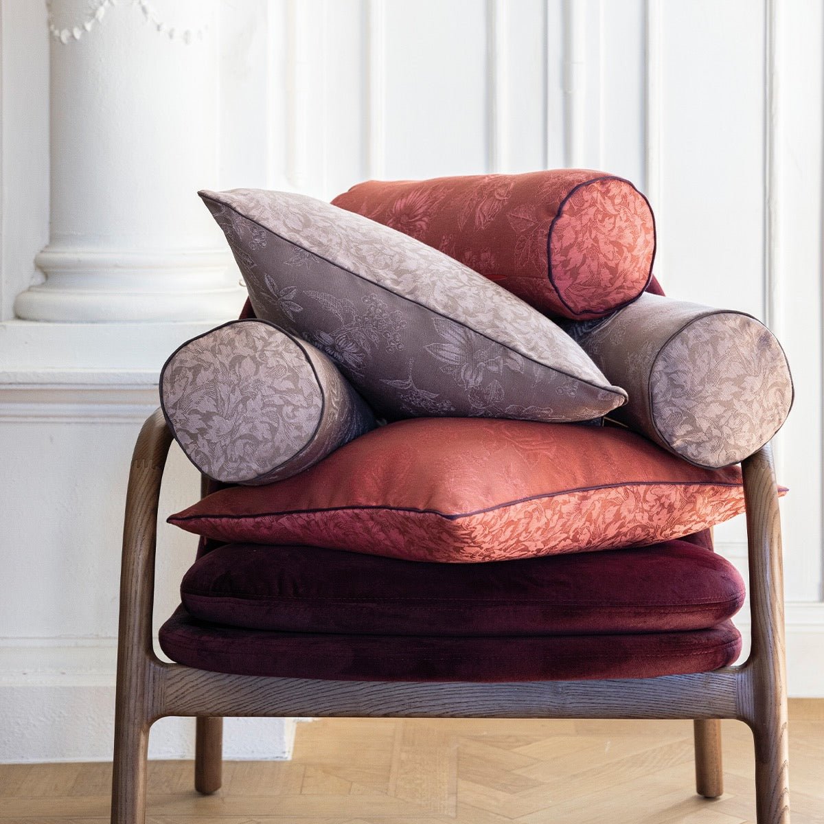 Romance Red Cushion Cover By Le Jacquard Francais at Fig LInens and Home 1