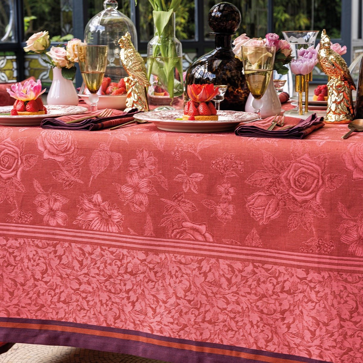 Romance Red Tablecloths By Le Jacquard Francais | Red Table Linens at Fig Linens and Home 2