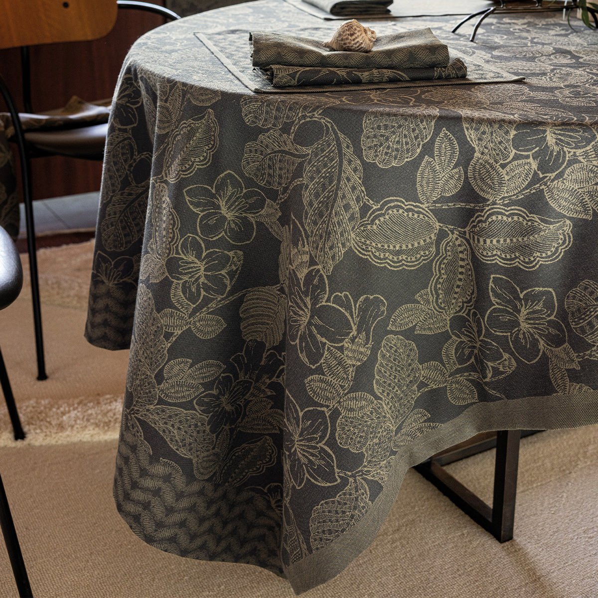 Le Jacquard Français Sulawesi Green Tablecloth at Fig Linens and Home - Lifestyle View 1