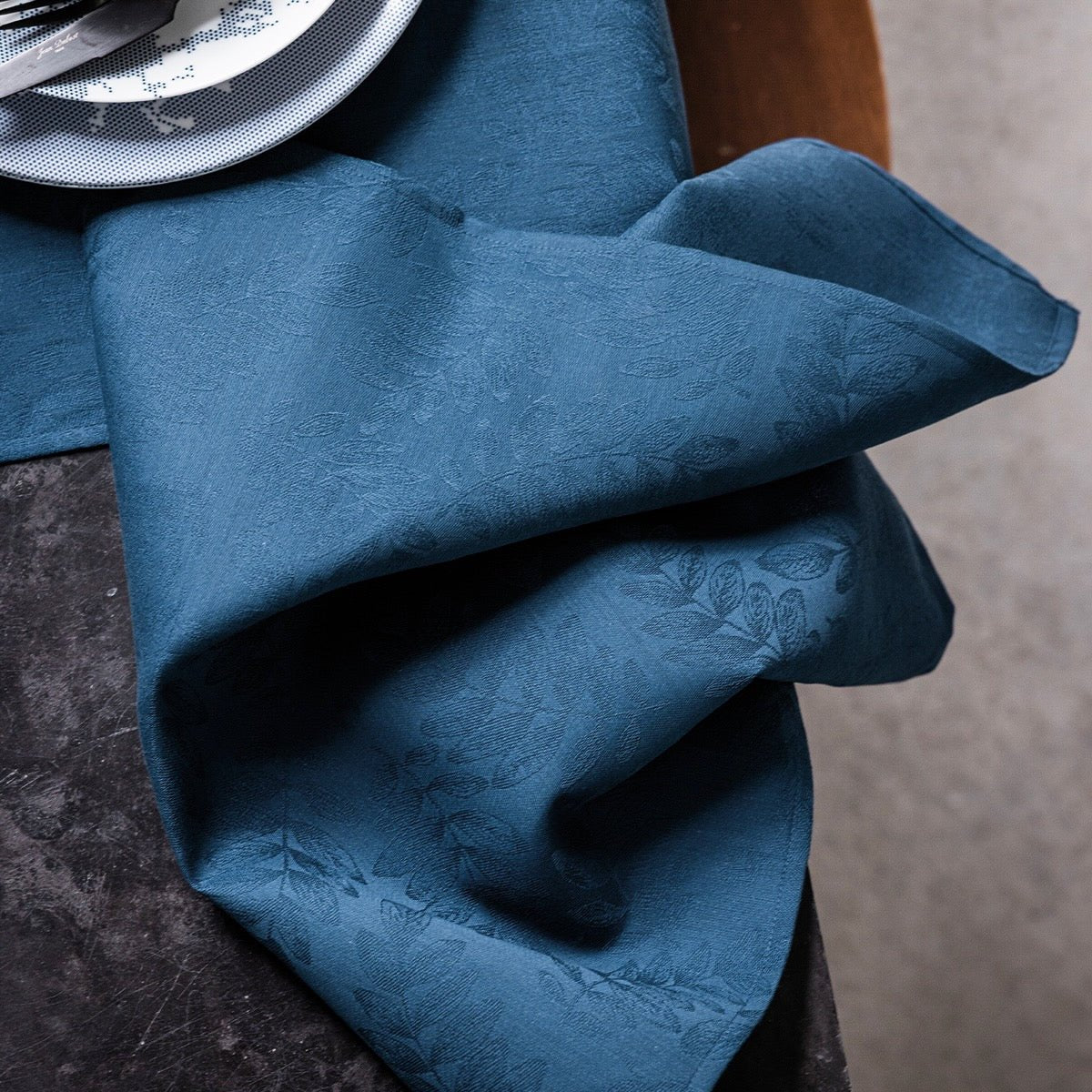 Vegetal Mood Blue Napkin By Le Jacquard Francais Napkin 20" X 20" - Set of 4 BLUE at FIG LINENS AND HOME 1