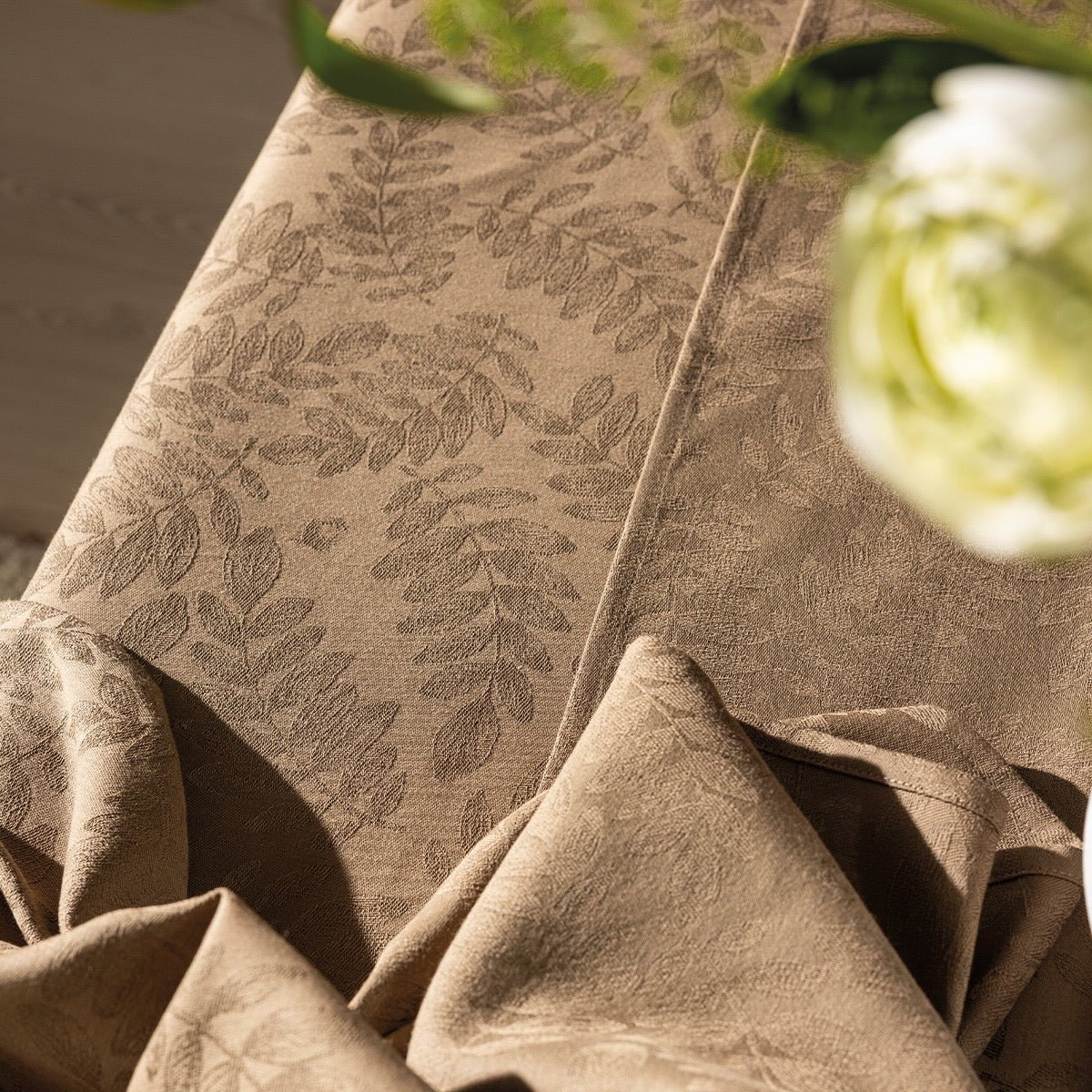 Vegetal Mood Green Tablecloth By Le Jacquard Francais at Fig Linens and Home Detail