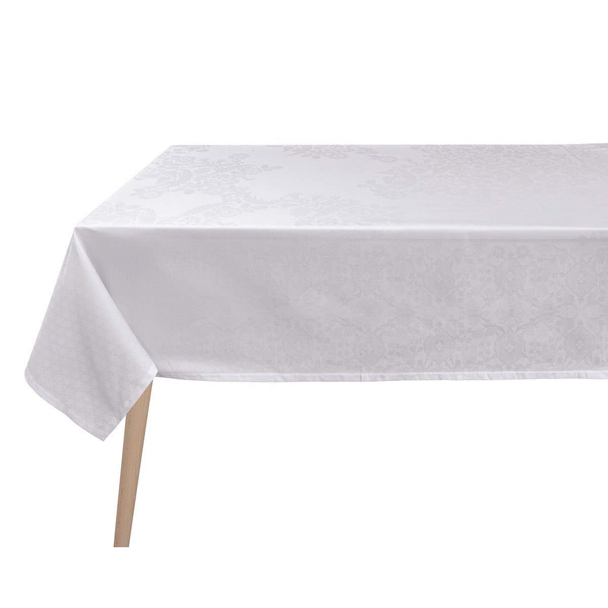 Voyage Iconique White Tablecloth By Le Jacquard Francais at Fig Linens and Home 2
