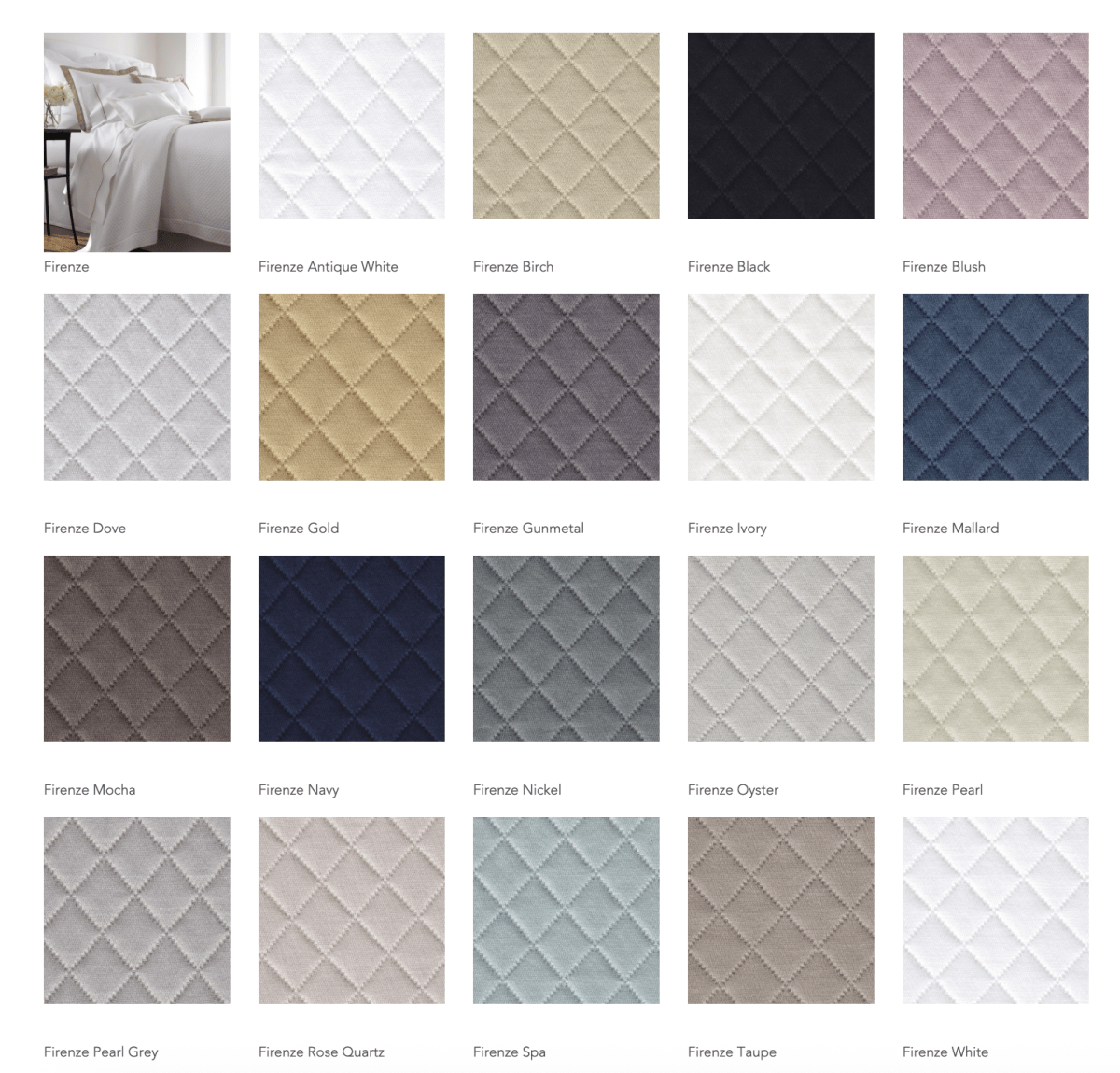 Legacy Linens Firenze Coverlets Color Card at Fig Linens and Home