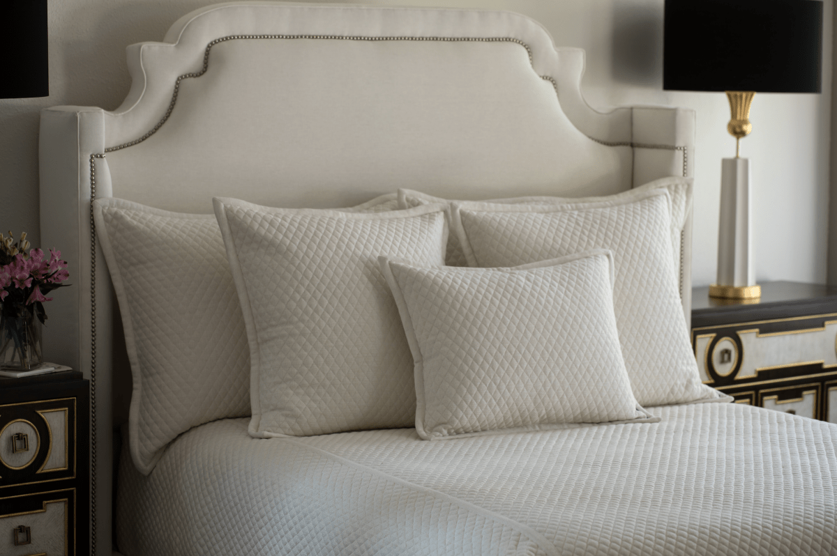 Laurie Quilted Ivory Basketweave Bedding at Fig Linens