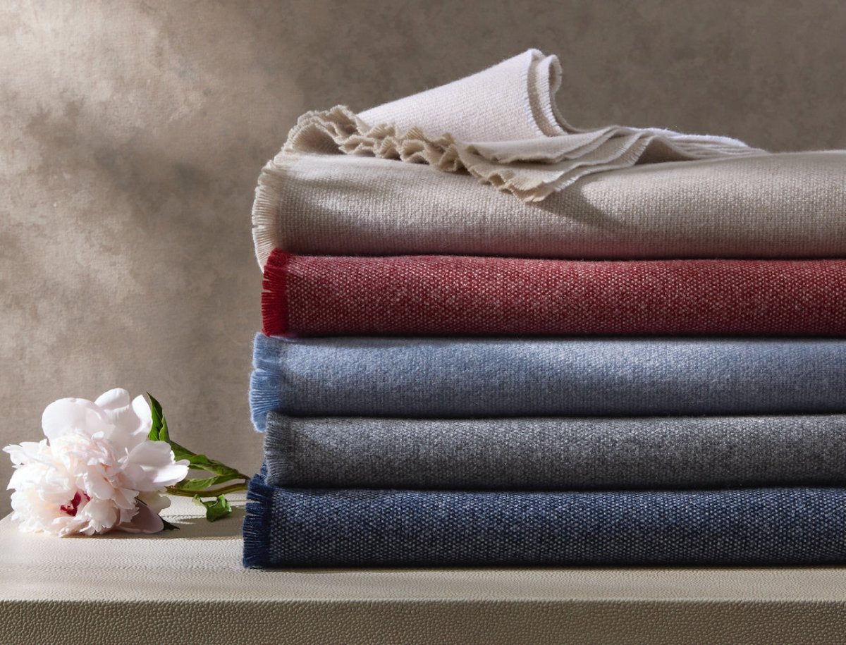Matouk Agnes Wool and Cashmere Throw Blanket at Fig Linens and Home - Folded