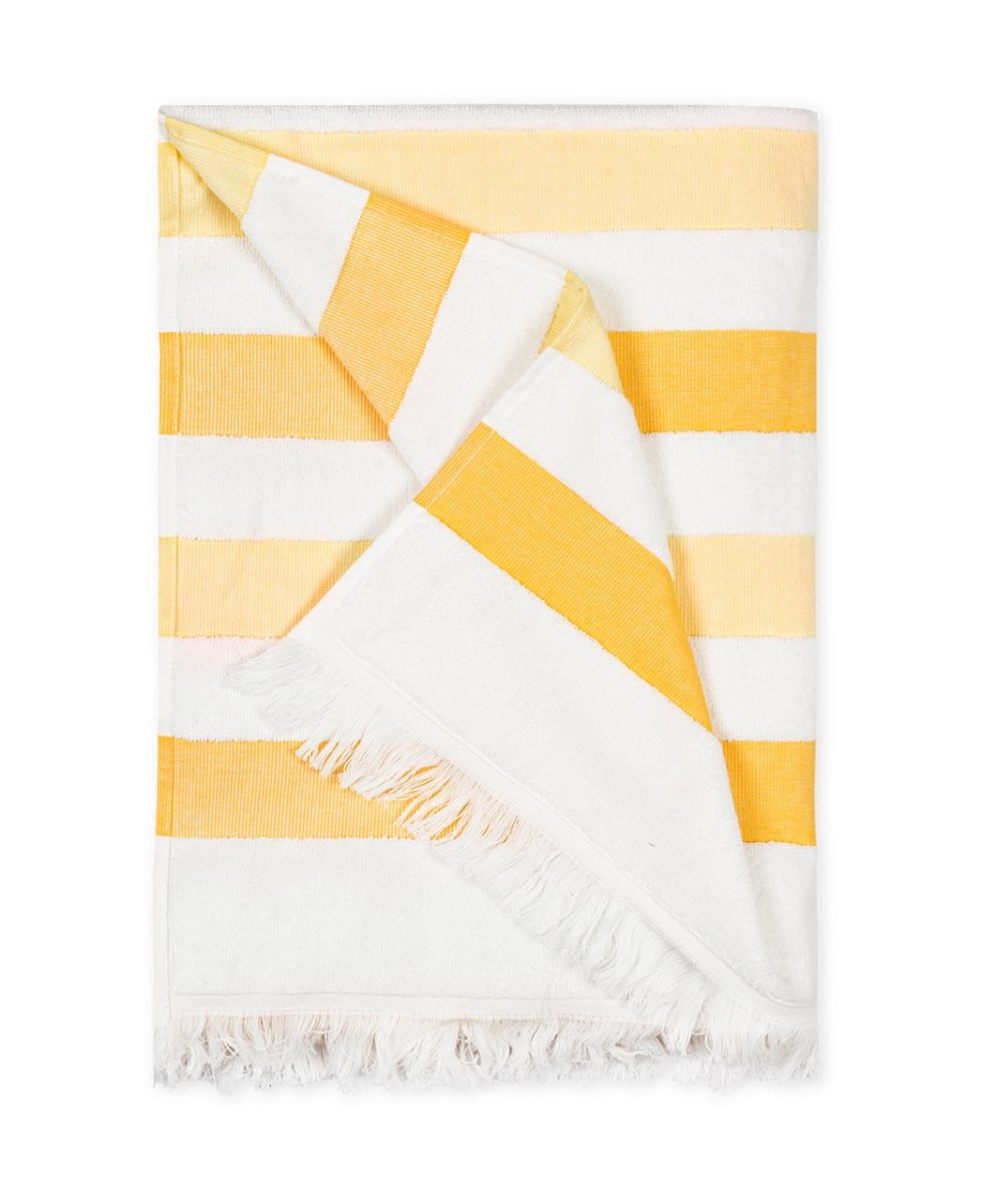 Amado Canary Stripe Beach Towel | Matouk Pool Towels at Fig Linens and Home