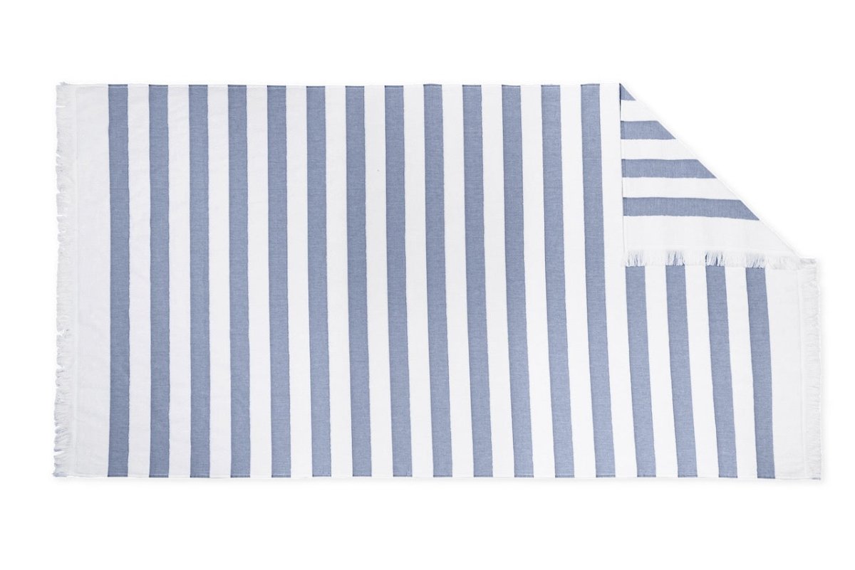 Matouk Amado Navy Stripe Beach Towel at Fig Linens and Home