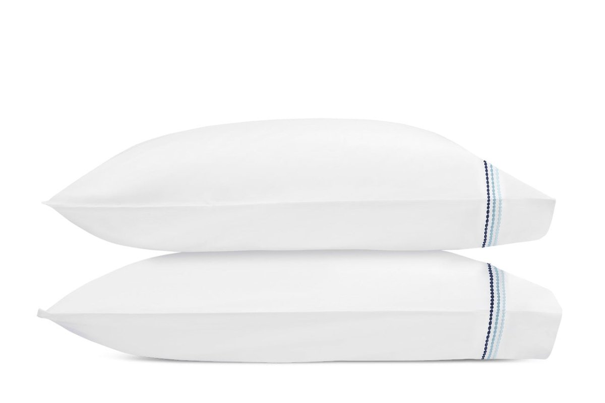 Pillowcases - Matouk Amara Triple Pearl Bedding at Fig Linens and Home shown in Sailor Blue on White