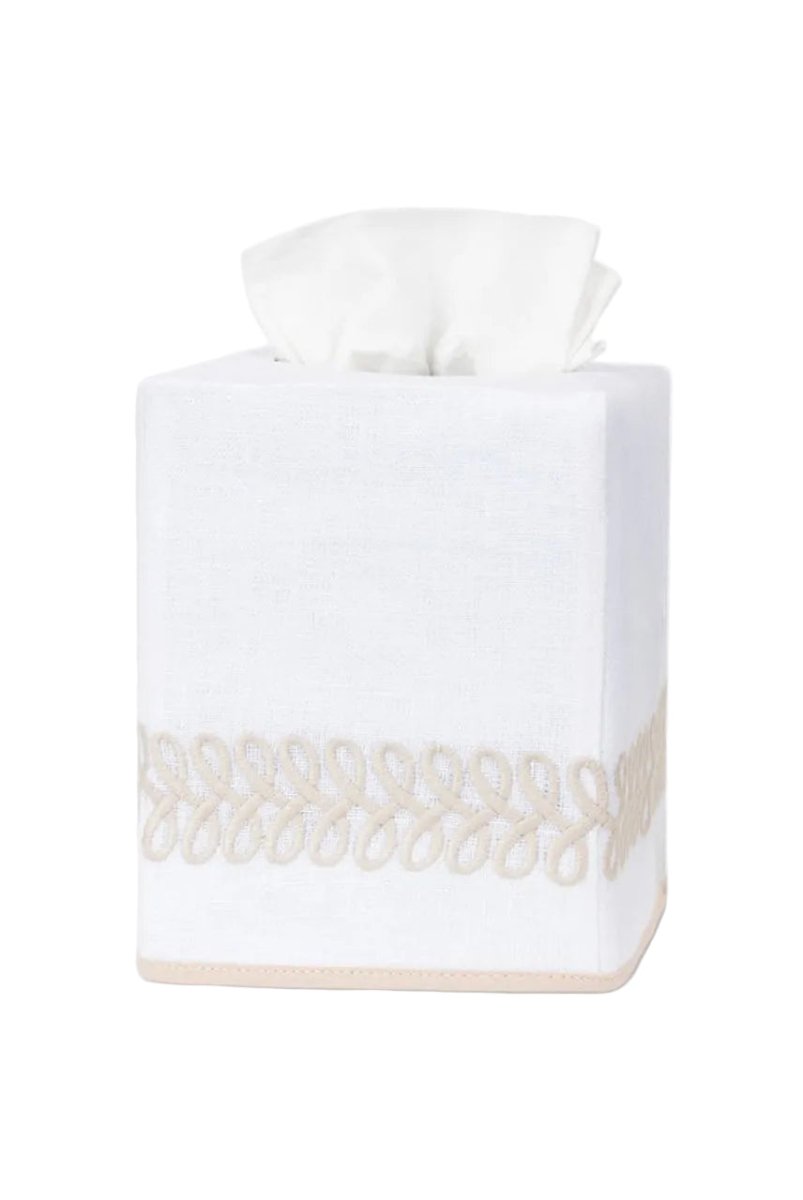Astor Braid Dune Tissue Box Cover | Matouk Schumacher at Fig Linens and Home