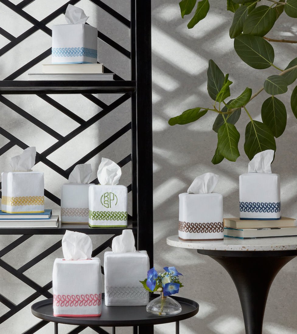 Matouk Schumacher Astor Braid Tissue Box Covers at Fig Linens and Home - Lifestyle 2