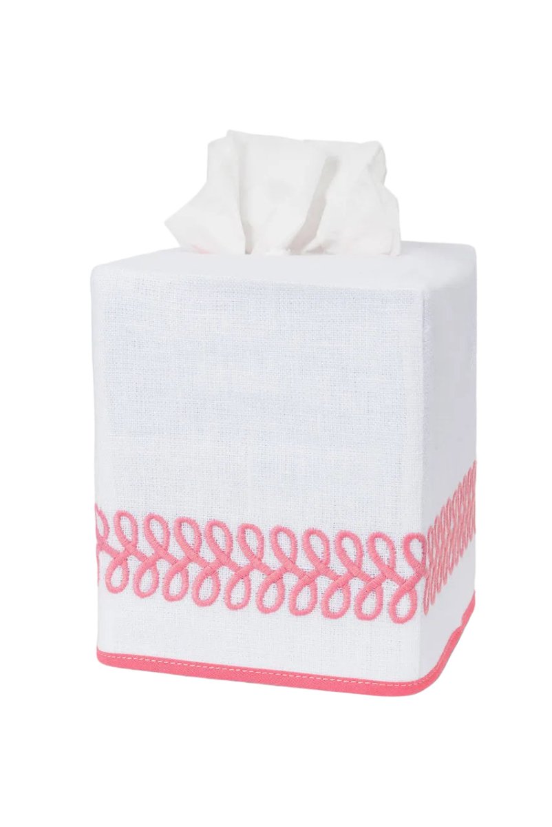 Astor Braid Peony Pink Tissue Box Cover | Matouk Schumacher at Fig Linens and Home