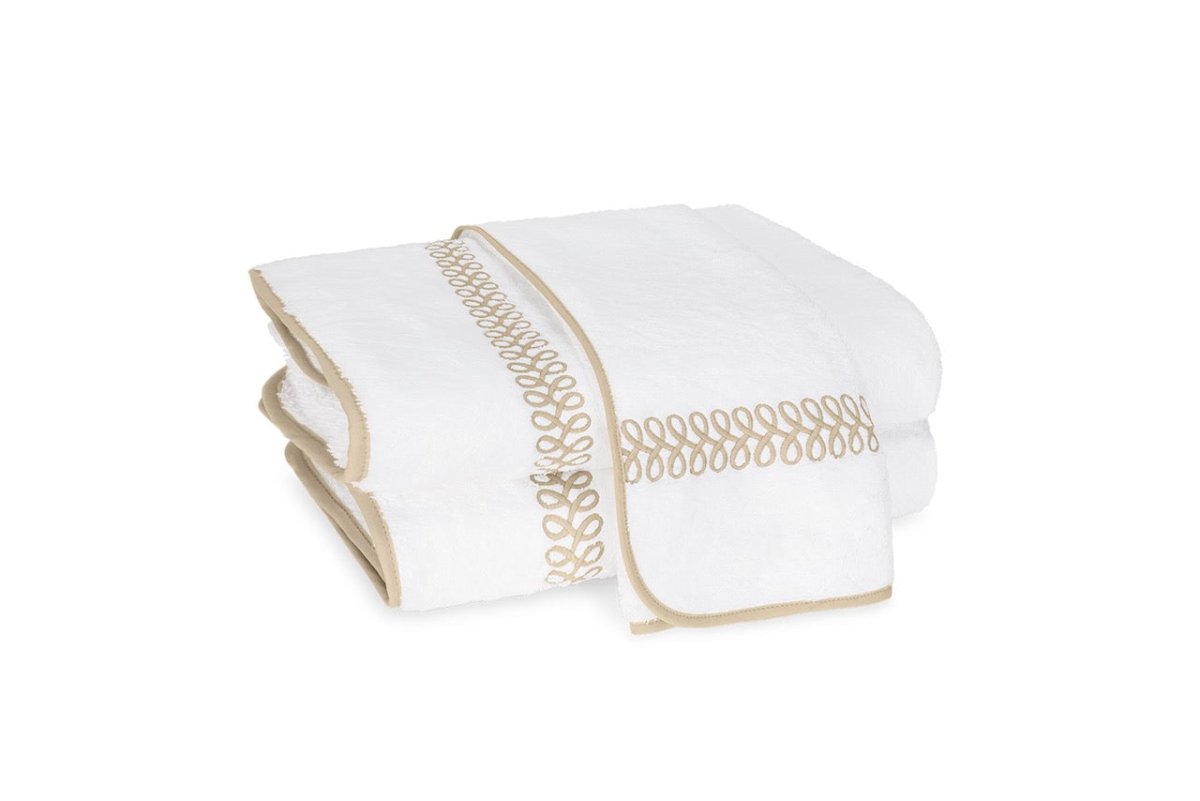 Matouk Towels - Astor Braid Dune Embroidery on White Cotton Terrycloth Bath Collection